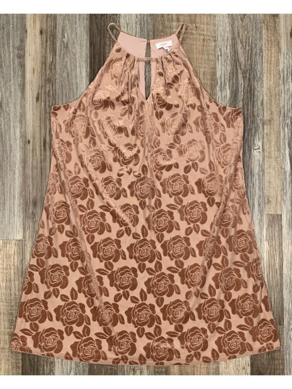Candies True Mauve Pleated Halter Swing Dress XL Floral Print Keyhole Lined NEW - Picture 6 of 16